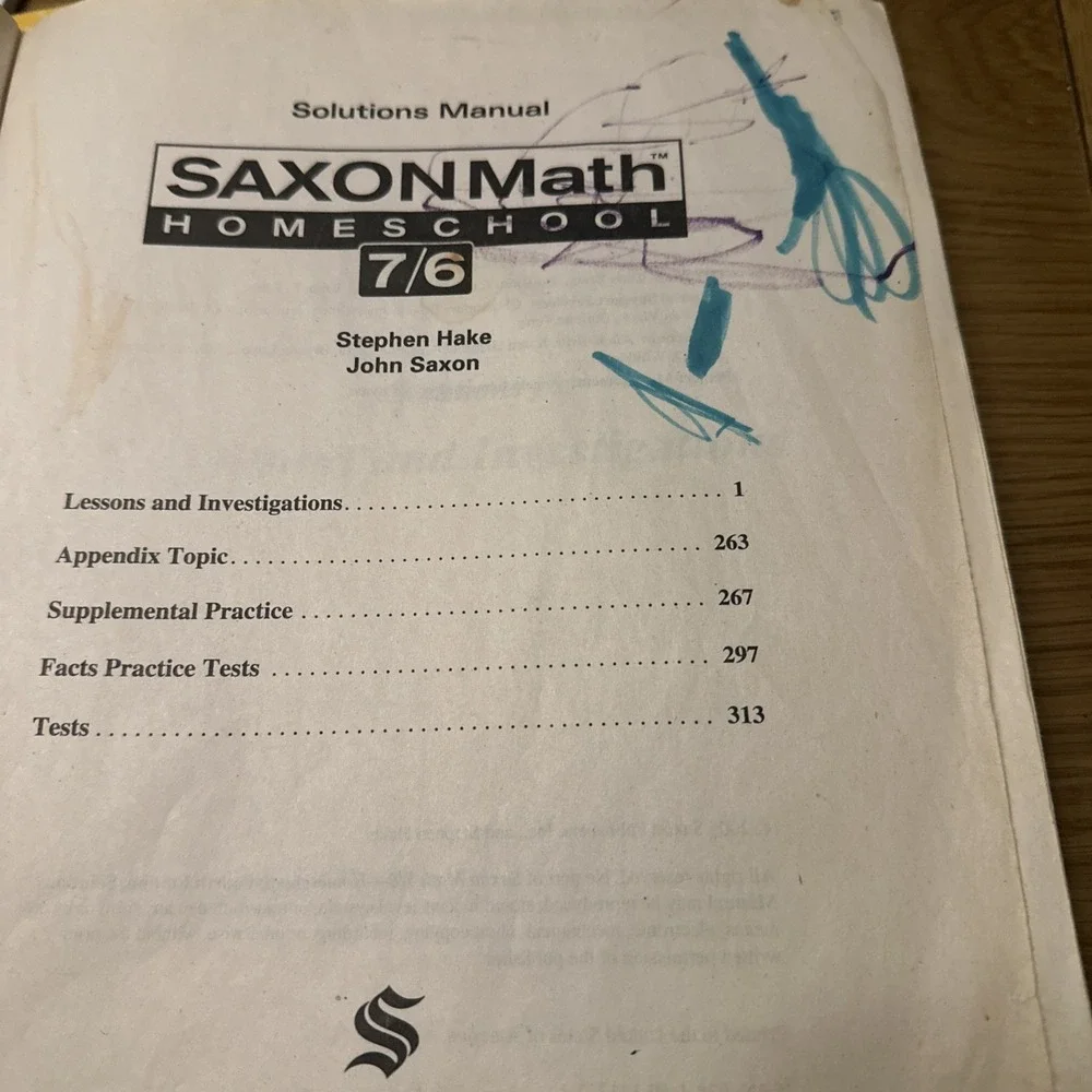 Saxon Math 7/6 Homeschool Solutions Manual by Stephen Hake and Saxon Publishers